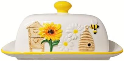 HAN SHENG Ceramic Bee Covered Butter Dish with Lid for Butter Storage