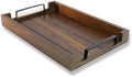 17" x 11" x 2" Acacia Wood Serving Tray with Black Iron Handle