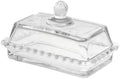 Glass Butter Dish with Lid, Clear Crystal Design, Decorative Beaded