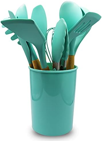 Cheer Collection Silicone Spatula Set, 12 Piece, Aqua
