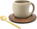 Ceramic Coffee Mug with Natural Wood Saucer & Spoon, 8.5oz Rustic