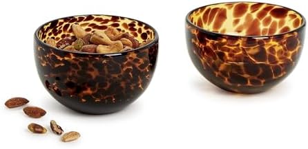 Two's Company Set of 2 Tortoise Print Tidbit Bowl, Glass, 4-inch