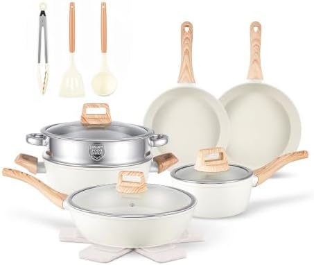 Anymark 16PCS Pots and Pans Set Non Stick Cookware (white, 16pieces)