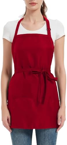 Chef short apron 3 pockets extra long straps adjustable halter apron