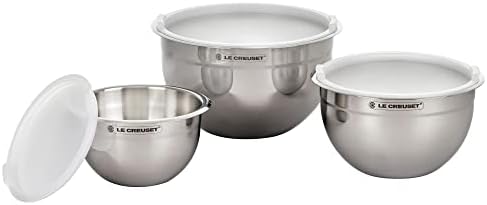 Le Creuset Stainless Steel Nested Mixing Bowls with Plastic Lids, Set of 3
