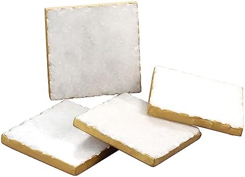 Thirstystone Square White Marble/Gold Edged Coasters (Set of 4)