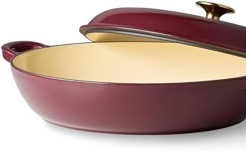 CAROTE 3.4QT Enameled Cast Iron Braiser Pan, Shallow Dutch Oven