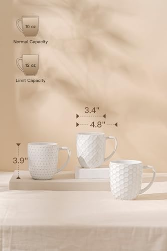 FOBENTA Ceramic Coffee Mugs Set of 4, 12oz Embossed Cups with Elegant