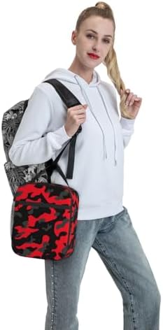 Red and Black Camo Insulated Lunch Bag