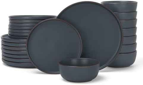 Famiware Mercury 24-Piece Stoneware Dinnerware Set, Charcoal