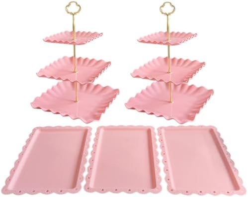 5 Pcs Cupcake Stand Set - Pink Plastic Dessert Table Display Set