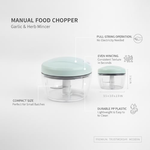 Effortless Pull-String Manual Food Chopper for Garlic & Herbs, Compact