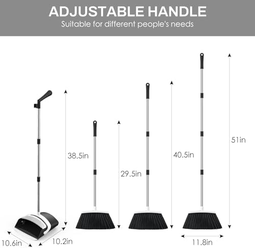 Broom and Dustpan Set, 51-in Adjustable Handle, Black&White