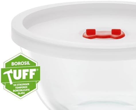 Borosil Glass Mixing Bowl with lid - Set of 3 (500 ML + 900 ML + 1.3L)