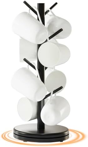 Mug Holder Tree, 360° Rotating Coffee Cup Rack, 8 Hooks