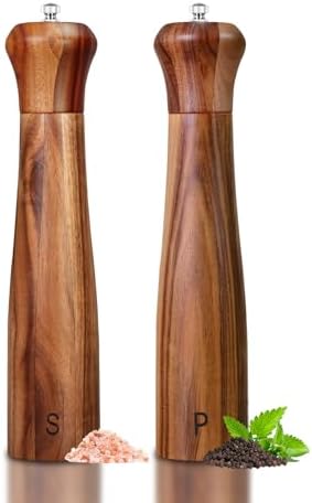 Haomacro 2 Pack 10 Inch Acacia Wooden Salt and Pepper Grinder Set