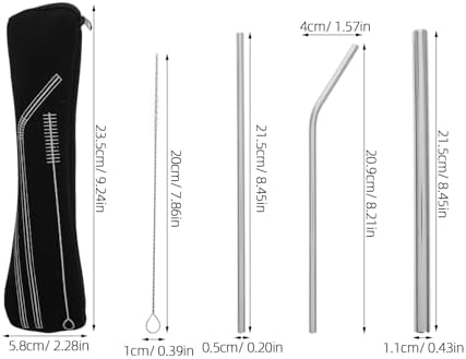 FRCOLOR Stainless Steel Reusable Drinking Straws Set with 3 Bent Wide