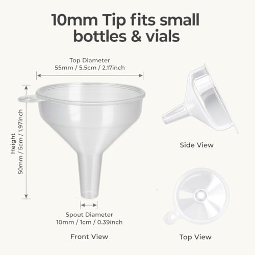 Small Funnels, 5 Pack for Filling Small Bottles, 10mm Spout