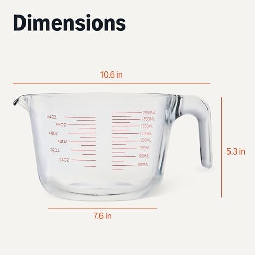 Amazon Basics Large Size Glass Measuring Cup, 8 Cup, Easy-to-Read