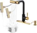 Black and Gold Waterfall Kitchen Faucet with Pull-Down Sprayer