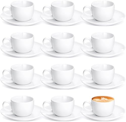 Maxdot 12 Set 2.7 OZ Porcelain Espresso Cups and Saucers White