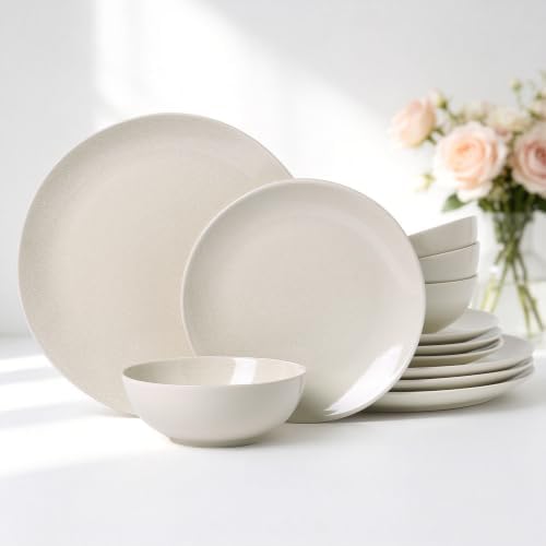 Dinnerware Sets for 4, 12 pcs Reactive Glaze Plates and Bowls Sets