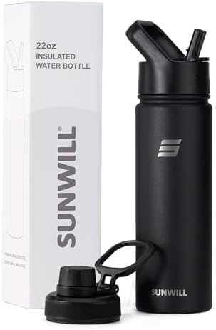 SUNWILL Insulated Water Bottle with Straw & Chug Lid, 22 oz Stainless