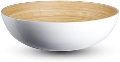 LEXA 12" Handmade Bamboo Salad Bowl – 130 oz Large Wooden Fruit Bowl