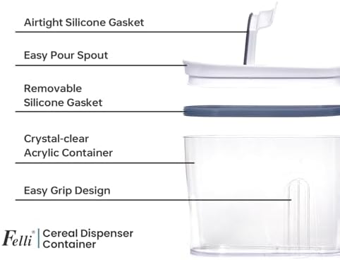 Felli Cereal Container Storage Airtight Holds 32 oz Family Size Breakfast Box with Flip Top Lid, Stackable Acrylic Dry Food Dispenser, Protein Granola Oats Grains, Crunch Keeper (Large 4.1Qt - 2pk)