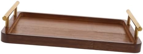 Wood Tea Tray Xmas Rectangular Serving Tray with Handle for Tea Room