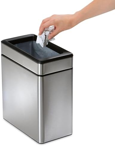 simplehuman Slim Open Trash Can, 10L, Stainless Steel
