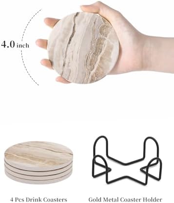 LIFVER Absorbent Coaster Sets of 4, Drink Coasters with Holder, Marble