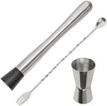 Stainless Steel Muddler for Cocktails,Mixing Spoon and Measuring