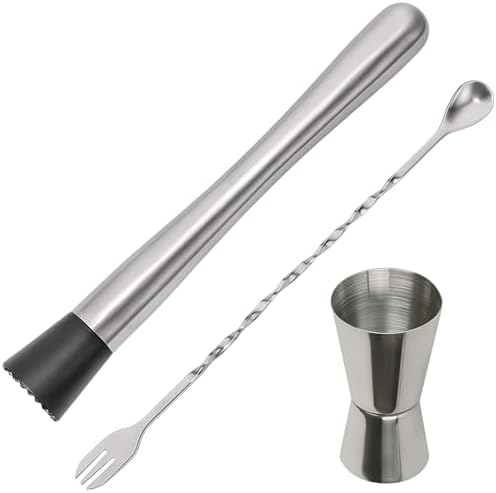 Stainless Steel Muddler for Cocktails,Mixing Spoon and Measuring