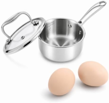 Mini Sauce Pan with Lid, Tri-Ply Stainless Steel Pot with Stay-Cool