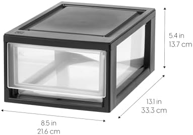 IRIS USA 4-Pack, 6 Qt. Stacking Drawer Storage Organizer, Black