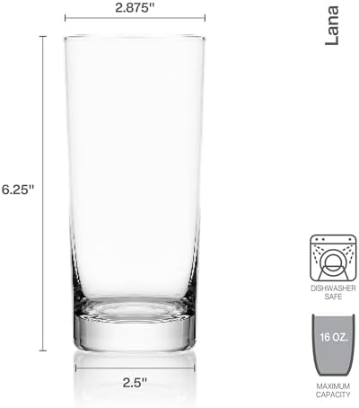 Mikasa Lana Tall Beverage Highball Glass Cups, Set of 4, 16 Ounce