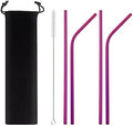 4pcs Reusable Purple Stainless Steel Straws with Carry Case, Metal