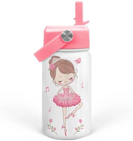 SANDJEST Ballet Water Bottle - Kids Water Bottle with Straw Lid
