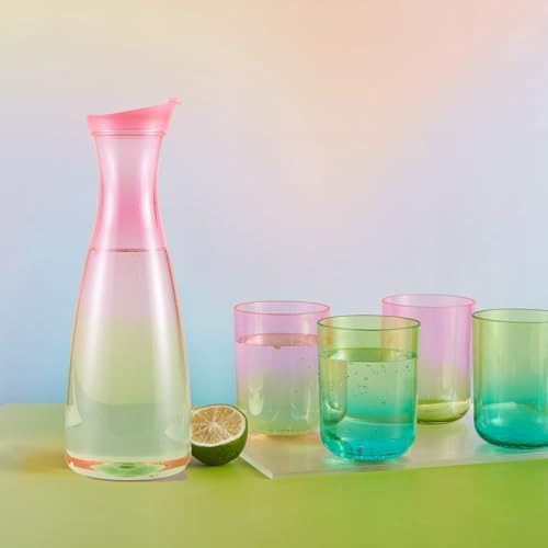 Locco Decor Pitcher with Lid, Set with 4 Cups, Gradient Color Acrylic