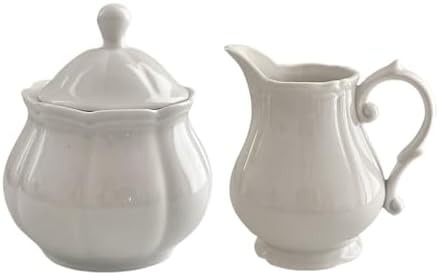WAIT FLY Vintage Embossed Ceramic Creamer and Sugar Bowl Set, Cream