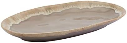 Tabletops Gallery Tuscan Collection Reactive Glaze 3 Piece Oval Stoneware Serving Trays Platters Kitchen Serveware, Blue Teal Green Brown