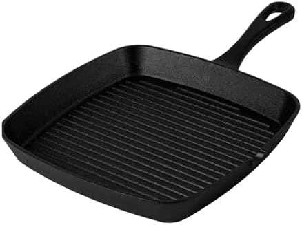 Cast Iron Grill Pan,9.25" Pre Seasoned Skillet with Pour Spouts,Silicone Handle Cover for Indoor and Outdoor Grilling,Durable Oven Safe,Stove Campfire Use(Black)