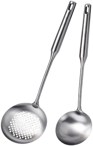 Soup Ladle and Slotted Spoon Set of 2, Stainless Steel Kitchen Utensil