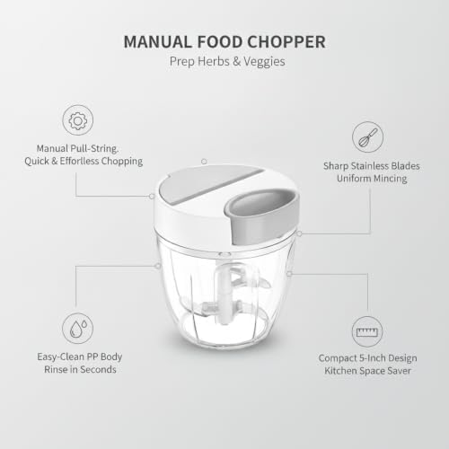 Manual Food Chopper with Pull String Mechanism for Garlic, Herbs, and