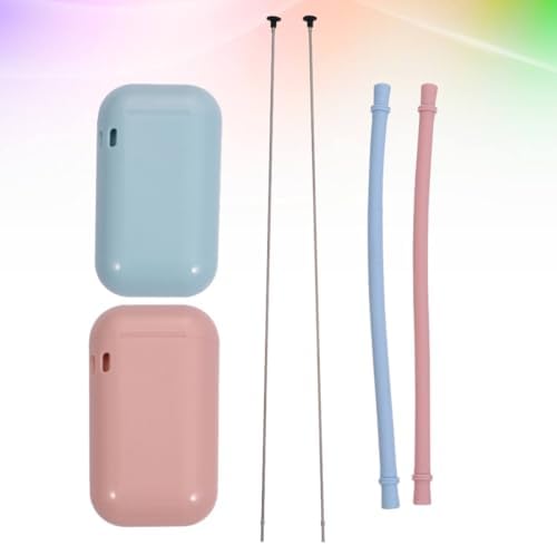 2 Pcs Portable Silicone Drinking Straws Foldable Straw Set Reusable