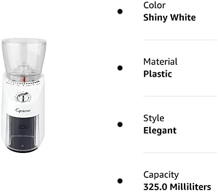 Capresso Infinity Plus Conical Burr Grinder, Shiny White