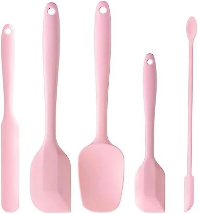 5 Piece Pink Silicone Spatula Set, Heat Resistant Rubber Spatulas Set