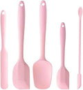 5 Piece Pink Silicone Spatula Set, Heat Resistant Rubber Spatulas Set