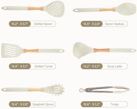 Non-Stick Silicone Kitchen Utensils Set, 7-Piece, Cream White
